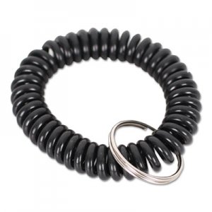 Universal Wrist Coil Plus Key Ring, Plastic, Black, 6/Pack UNV56050