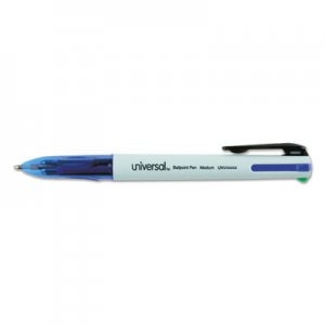 Universal Retractable Ballpoint Pen, Black/Blue/Green/Red Ink, White/Trans Blue Barrel, 3/Pack UNV44444