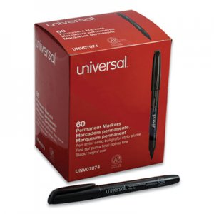 Universal Pen-Style Permanent Marker, Fine Bullet Tip, Black, 60/Pack UNV07074