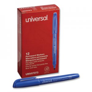 Universal Pen-Style Permanent Marker, Fine Bullet Tip, Blue, Dozen UNV07073