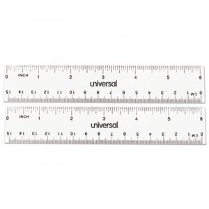 Universal Clear Plastic Ruler, Standard/Metric, 6", 2/Pack UNV59025