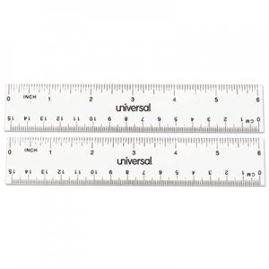 Universal Clear Plastic Ruler, Standard/Metric, 6", 2/Pack UNV59025