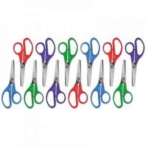 Universal Kids' Scissors, Rounded Tip, 5" Long, 1.75" Cut Length, Assorted Straight Handles, 12/Pack UNV92023