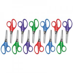 Universal Kids' Scissors, Rounded Tip, 5" Long, 1.75" Cut Length, Assorted Straight Handles, 12/Pack UNV92023