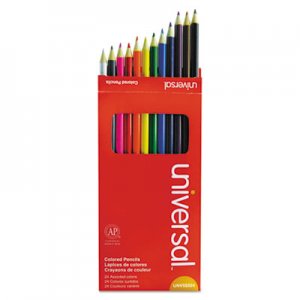 Universal Woodcase Colored Pencils, 3 mm, 24 Assorted Colors UNV55324