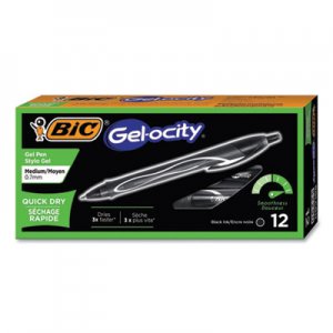 BIC Gel-ocity Quick Dry Retractable Gel Pen, Medium 0.7mm, Black Ink/Barrel, Dozen BICRGLCG11BK RGLCG11-BK