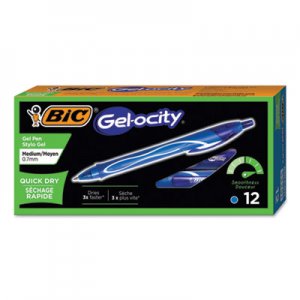 BIC Gel-ocity Quick Dry Retractable Gel Pen, Medium 0.7mm, Blue Ink/Barrel, Dozen BICRGLCG11BE RGLCG11-BE