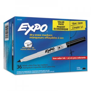 EXPO Low-Odor Dry Erase Marker Office Pack, Extra-Fine Needle Tip, Black, 36/Pack SAN2003894 2003894