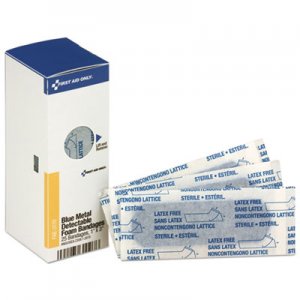 First Aid Only Metal Detectable Adhesive Bandages, Foam, Blue, 1 x 3, 25/Box FAOFAE3110 FAE-3110