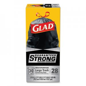 Glad Drawstring Large Trash Bags, 30 gal, 1.05 mil, 30" x 33", Black, 15/Box CLO78966BX 78966