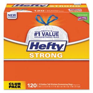 Hefty Strong Tall Kitchen Drawstring Bags, 23.75" x 27", 13 gal, White, 360/Carton PCTE84562CT E8-4562