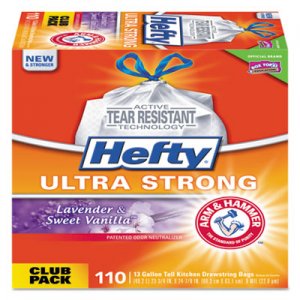 Hefty Ultra Strong Scented Tall White Kitchen Bags, 13 gal, 0.9 mil, 23.75" x 24.88", White, 330