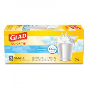 Glad OdorShield Small Trash Bags, 8 x 9 x 18, 0.5mil, White, 26/Box, 6 Boxes/Carton CLO78812 78812