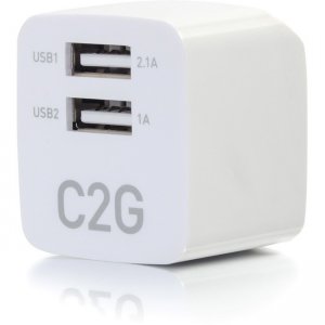 C2G 2-Port USB Wall Charger - AC to USB Adapter, 5V 2.1A Output 22322