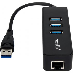 Rocstor Premium 3-Port External Portable USB 3.0 Hub with Gigabit Ethernet 10/100/1000 Y10A179-B1