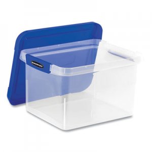 Bankers Box Heavy Duty Plastic File Storage, Locking Lid, Letter/Legal, Clear/Blue, 2/Pack FEL0086202 0086202
