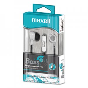 Maxell B-13 Bass Earbuds with Microphone, White, 52" Cord MAX199725 199725
