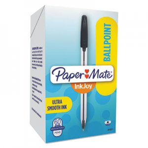 Paper Mate InkJoy 50ST Stick Ballpoint Pen, 1mm, Black Ink, White/Black Barrel, 60/Pack PAP2013311 2013311