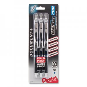 Pentel EnerGel PRO Retractable Gel Pen, Medium 0.7mm, Blue Ink, Black Barrel, 3/Pack PENBLP77BP3C BLP77BP3C