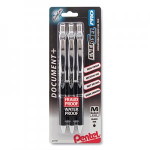 Pentel EnerGel PRO Retractable Gel Pen, Medium 0.7mm, Black Ink/Barrel, 3/Pack PENBLP77BP3A BLP77BP3A