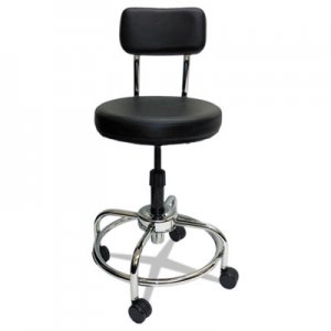 ShopSol Lab and Healthcare Stool, 27" Seat Height, Supports up to 300 lbs., Black Seat/Black Back, Chrome Base SSX3010011