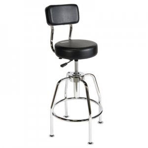 ShopSol Heavy-Duty Shop Stool, 34" Seat Height, Supports up to 300 lbs., Black Seat/Black Back, Chrome Base SSX3010002