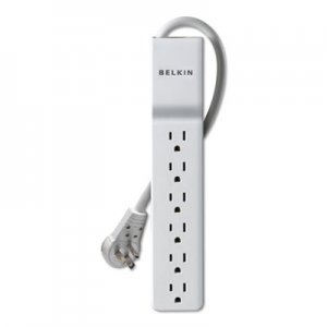 Belkin Home/Office Surge Protector w/Rotating Plug, 6 Outlets, 6 ft Cord, 720J, White BLKBE10600006R BE106000-06R