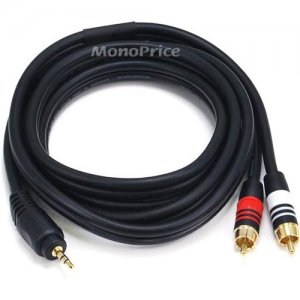 Monoprice 6ft Premium 3.5mm Stereo Male to 2RCA Male 22AWG Cable (Gold Plated) - Black 5598