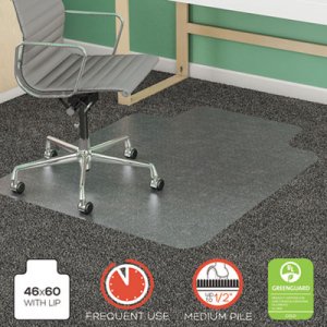 deflecto SuperMat Frequent Use Chair Mat for Medium Pile Carpet, 46 x 60, Wide Lipped, Clear DEFCM14432F CM14432F