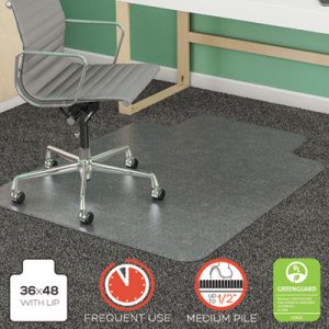 deflecto SuperMat Frequent Use Chair Mat, Med Pile Carpet, Roll, 36 x 48, Lipped, Clear DEFCM14113COM CM14113COM
