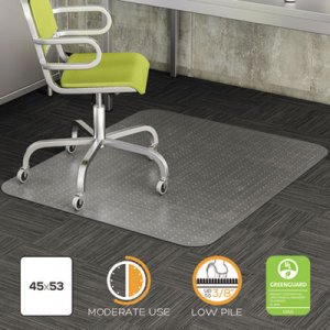 deflecto DuraMat Moderate Use Chair Mat, Low Pile Carpet, Flat, 45 x 53, Rectangle, Clear DEFCM13242 CM13242