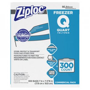 Ziploc Double Zipper Freezer Bags, 1 qt, 2.7 mil, 7" x 7.75", Clear, 300/Carton SJN696187 696187