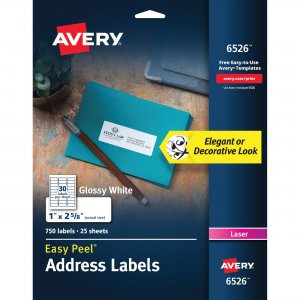 Avery Easy Peel High Gloss White Mailing Labels 6526 AVE6526