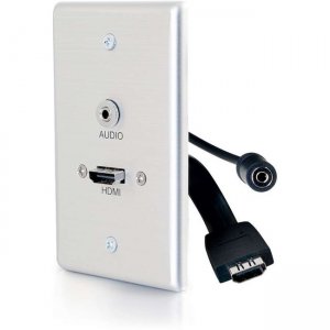 C2G 1-Gang HDMI and 3.5mm Audio Pass Through Wall Plate - Brushed Aluminum 39871