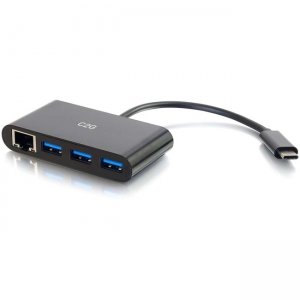 C2G USB-C to Ethernet Adapter with 3-Port USB Hub - Black 29747