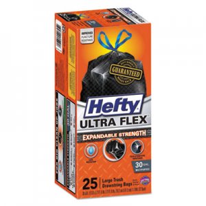 Hefty Ultra Flex Waste Bags, 30 gal, 1.05 mil, 6" x 2.1", Black, 150/Carton RFPE80627 E80627