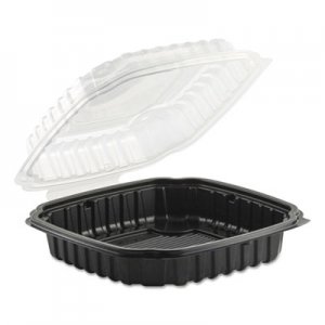 Anchor Packaging Culinary Basics Microwavable Container, 46.5 oz, 10.5 x 9.5 x 2.5, Clear/Black, 100