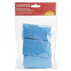 Universal Microfiber Cleaning Cloth, 12 x 12, Blue, 3/Pack UNV43664