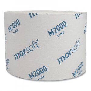 Morcon Tissue Small Core Bath Tissue, Septic Safe, 1-Ply, White, 3.9" x 4", 2000 Sheets/Roll, 24 Rolls