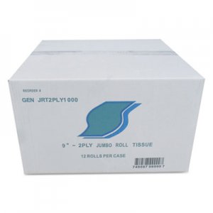 GEN Jumbo Bath Tissue, Septic Safe, 2-Ply, White, 3.5" x 800 ft, 12/Carton GENJRT2PLY GENJRT2PLY1000