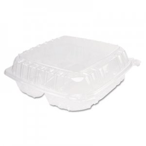 Dart ClearSeal Hinged-Lid Plastic Containers, 3-Compartment, 9.5 x 9 x 3, 100/Bag, 2 Bags/Carton DCCC95PST3