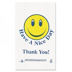 Barnes Paper Company Smiley Face Shopping Bags, 12.5 microns, 11.5" x 21", White, 900/Carton BPCT16SMILEY T1-6SMILEY