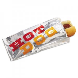 Bagcraft Foil Single-Serve Bags, 3.5" x 8.5", White/"Hot Dog", 1,000/Carton BGC300455 BGC 300455
