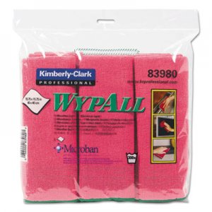 WypAll Microfiber Cloths, Reusable, 15 3/4 x 15 3/4, Red, 6/PK, 4 PK/CT KCC83980 83980