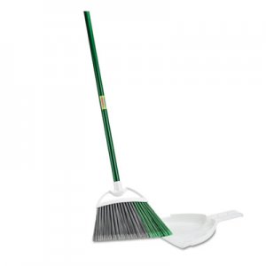 Libman Commercial Precision Angle Broom with Dustpan, 53" Handle, Green/Gray, 4/Carton LBN206 LBN 206
