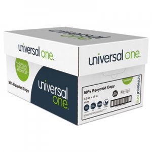 Universal 50% Recycled Copy Paper, 92 Bright, 20 lb, 8.5 x 11, White, 500 Sheets/Ream, 10 Reams/Carton