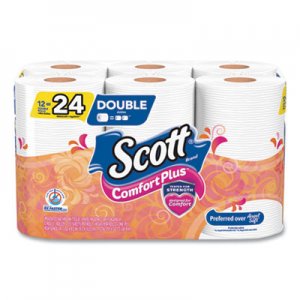 Scott ComfortPlus Toilet Paper, Double Roll, Bath Tissue, Septic Safe, 1-Ply, White, 231 Sheets/Roll, 12 Rolls/Pack KCC47618