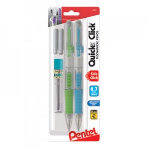 Pentel QUICK CLICK Mechanical Pencil, 0.7 mm, HB (#2.5), Black Lead, Assorted Barrel Colors, 2/Pack PENPD217LEBP2 PD217LEBP2