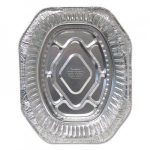 Durable Packaging Aluminum Roaster Pans, Extra-Large Oval, 230 oz, 18.5 x 14 x 3.38, Silver, 100/Carton