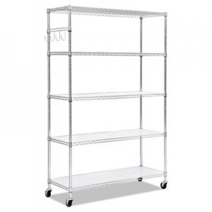 Alera 5-Shelf Wire Shelving Kit with Casters and Shelf Liners, 48w x 18d x 72h, Silver ALESW654818SR SW654818SR